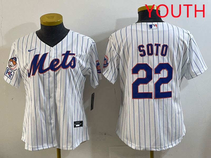Youth New York Mets #22 Soto White Stirpe Game 2025 Nike MLB Jersey style 5->youth mlb jersey->Youth Jersey